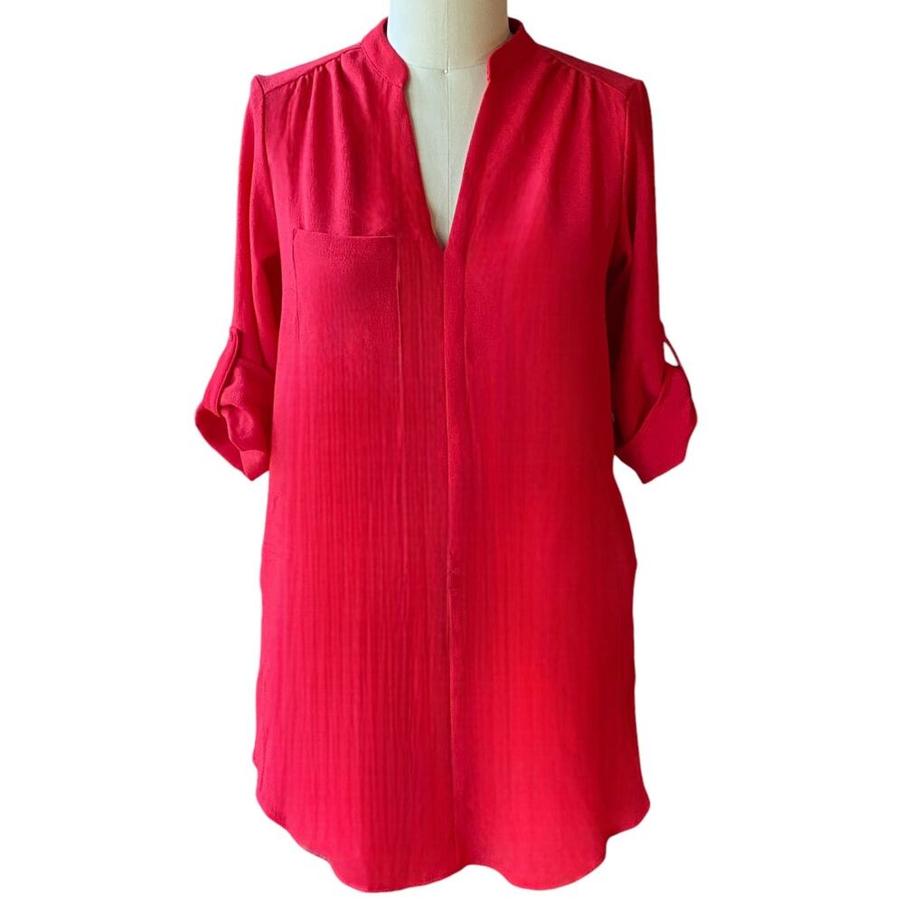 NWT ~ LUSH Red Long Sleeves & Tabs Side Pockets Popover Shift Dress ~ MEDIUM